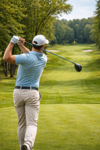 Golfer sedang melakukan swing