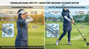 Ilustrasi baju golf dengan teknologi dry-fit vs baju golf biasa