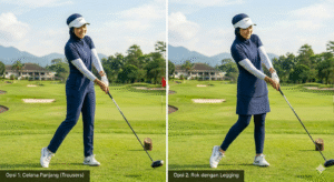 Wanita muslimmenggunakan celana panjang vs rok dengan legging